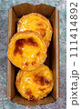 Lots of freshly baked desserts Pastel de nata or Portuguese egg tart. Pastel de Belm is a small pie with a crispy puff pastry crust and a custard cream filling. A small dessert, a cupcake 111414892