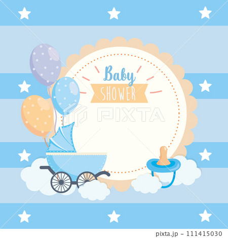 label of balloons and pacifier with carriage decoration 111415030