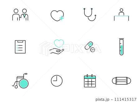 医療やヘルスケアの線によるアイコンセット 医療やヘルスケアの線によるアイコンセット 111415317