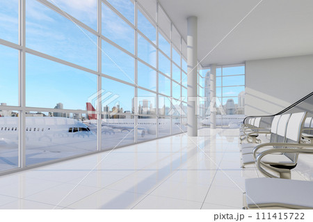 Modern style empty airport terminal lounge with city view background 3d render 111415722