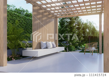 Modern contemporary style wooden pavilion with garden view 3d render 111415724
