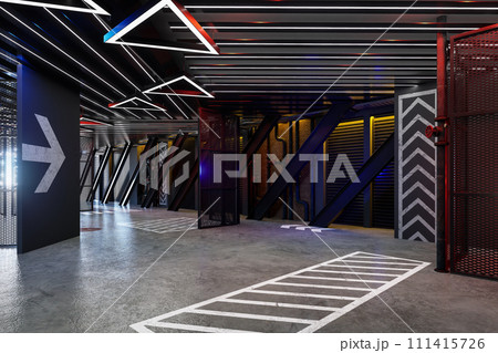 Modern style Industrial loft empty futuristic room with neon light for background 3d render 111415726