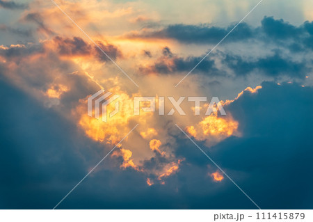 Dramatic cloudy sky background. Orange cloudy sunset sky. 111415879