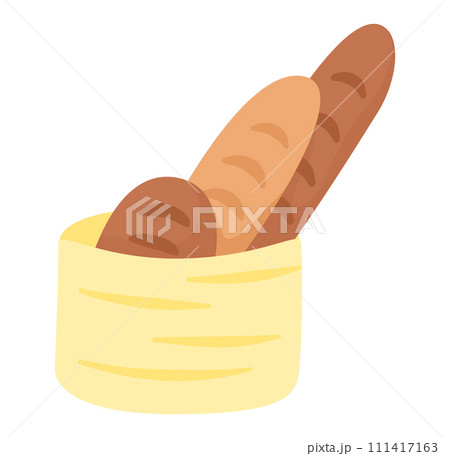 Fresh bread loaves basket illustration. Bakery goods concept, pastry bread vector illustration 111417163
