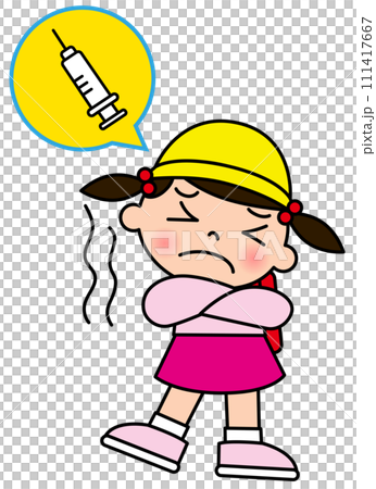 注射を怖がって震えている女の子のイラスト 111417667