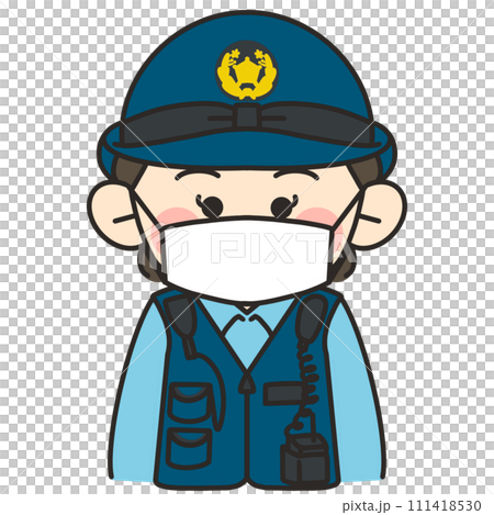 一名戴著口罩、面朝前方的女警官的插圖 111418530