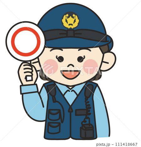 女性の警察官が丸の札を持っているイラスト 111418667