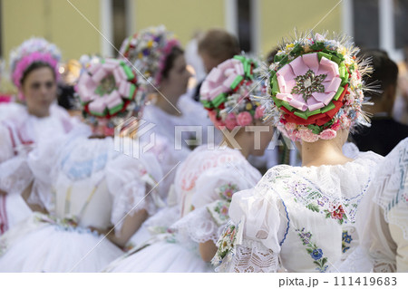 Detail of folk costume, Rakvice, Southern Moravia, Czech Republic 111419683