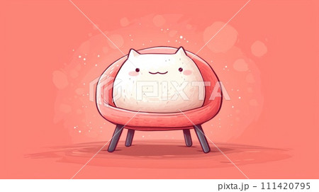 A cartoon cat sitting on a chair with its eyes closed, AI A cartoon cat sitting on a chair with its eyes closed, AI 111420795