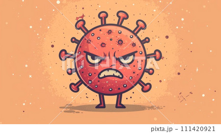 Cartoon illustration of a red virus with angry eyes, AI Cartoon illustration of a red virus with angry eyes, AI 111420921