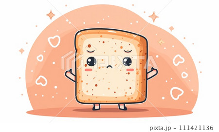 A cartoon character of a slice of bread with eyes and arms, AI A cartoon character of a slice of bread with eyes and arms, AI 111421136