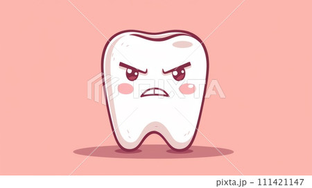 A cartoon tooth with a frown on its face, AI 111421147