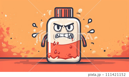 A cartoon small bottle character with a red face and an angry expression, AI A cartoon small bottle character with a red face and an angry expression, AI 111421152