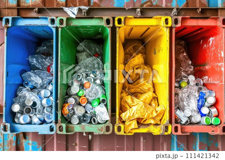 Containers with different types. Recycling concept. 111421342
