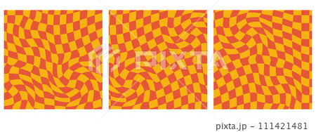 Set of Square Groovy Checkerboard Waves Patterns. Twisted and Distorted Vector Textures Bring a Trendy Retro Psychedelic Style. Perfect for Y2K Aesthetic in Oranges Color Palettes. Set of Square Groovy Checkerboard Waves Patterns. Twisted and Distorted Vector Textures Bring a Trendy Retro Psychedelic Style. Perfect for Y2K Aesthetic in Oranges Color Palettes. 111421481