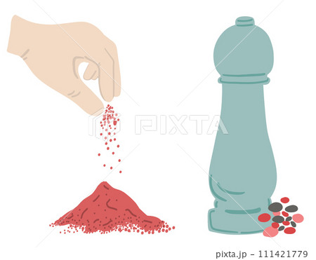 Pepper paprika flat design hand blue bottle set on white background 111421779