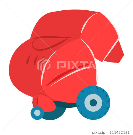 Red boxing glove wheels humorous concept, surreal sport equipment vector illustration. Creativity unusual design idea 111422181