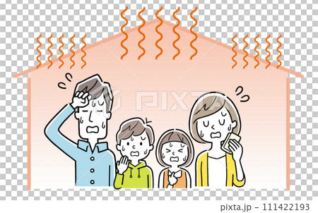 ベクターイラスト素材：家の中が暑くて困っている家族 111422193