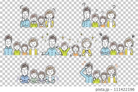 ベクターイラスト素材:いろんなシチュエーションの家族セット ベクターイラスト素材:いろんなシチュエーションの家族セット 111422196