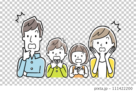 ベクターイラスト素材：驚いた表情の4人家族 111422200