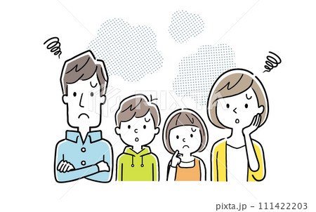 ベクターイラスト素材：困っている、悩んでいる4人家族 111422203