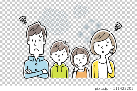 Vector illustration material: A family of four who is in trouble and worried Vector illustration material: A family of four who is in trouble and worried 111422203