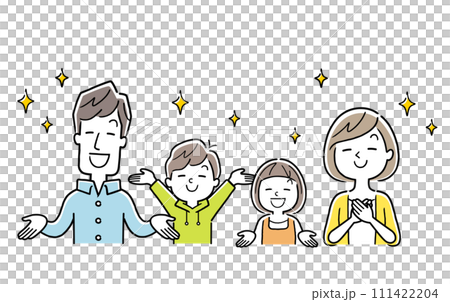 ベクターイラスト素材：さわやかで快適な表現をする4人家族 111422204