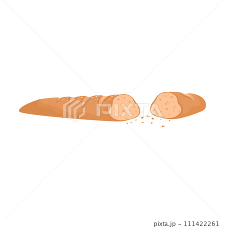 Sliced French baguette bread crumbs. Bakery fresh loaf section, cut bakery product. Baking food homemade meal, bread vector illustration 111422261