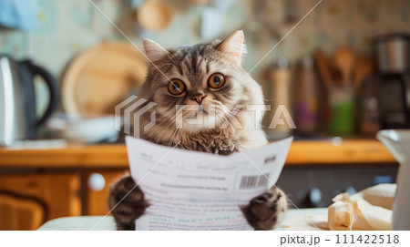 書類を見る猫 書類を見る猫 111422518