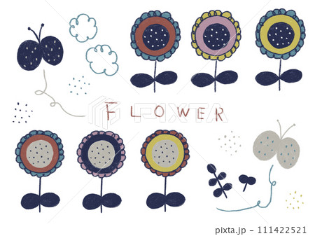北欧風 カラフルな花の手描きイラスト 北欧風 カラフルな花の手描きイラスト 111422521