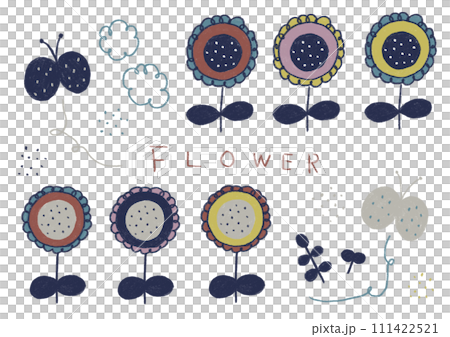 北欧風 カラフルな花の手描きイラスト 北欧風 カラフルな花の手描きイラスト 111422521