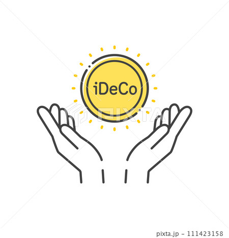 iDeCoの文字とコインを持っている人の手のアイコン - シンプルな運用・資産形成のイメージ素材 iDeCoの文字とコインを持っている人の手のアイコン - シンプルな運用・資産形成のイメージ素材 111423158