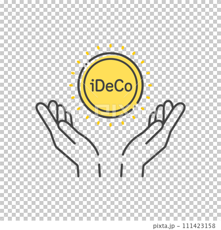 iDeCoの文字とコインを持っている人の手のアイコン - シンプルな運用・資産形成のイメージ素材 iDeCoの文字とコインを持っている人の手のアイコン - シンプルな運用・資産形成のイメージ素材 111423158