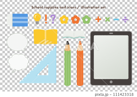 文具和學校用品插圖和圖標 文具和學校用品插圖和圖標 111423318