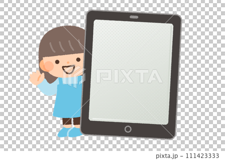 Illustration material of a tablet and a girl 111423333