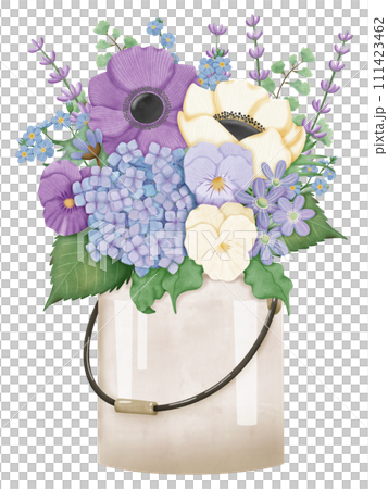 Hand draw spring flowers in a bucket 111423462