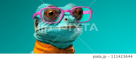サングラスをかけたカメレオン 111423644
