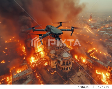 military drone over burning Moscow military drone over burning Moscow 111423779