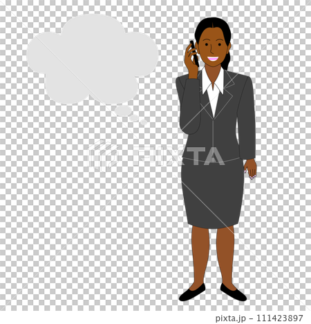 Black woman talking on cell phone, white background 111423897