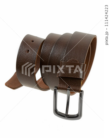 Brown leather belt isolated on white background. Brown leather belt isolated on white background. 111424223
