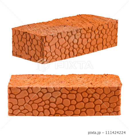 Red brick is isolated on a white background. Decorative pattern is a turtle shell. Red brick is isolated on a white background. Decorative pattern is a turtle shell. 111424224