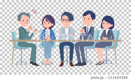 Office workers having a serious meeting 111424380