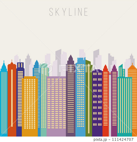Abstract city skyline with different colored buildings Vector 111424707