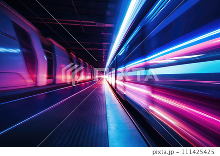 Glowing neon colored lines in cyberspace tunnel Glowing neon colored lines in cyberspace tunnel 111425425