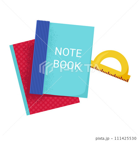 Two notebooks protractor vector illustration. Back school stationery concept. Education study tools vector illustration 111425530