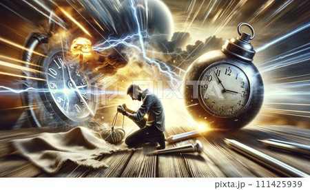 AI-generated content. Abstract Time Manipulation and Urgency Concept AI-generated content. Abstract Time Manipulation and Urgency Concept 111425939
