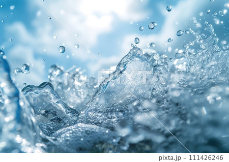 Powerful liquid explosion, sky blue Background 111426246