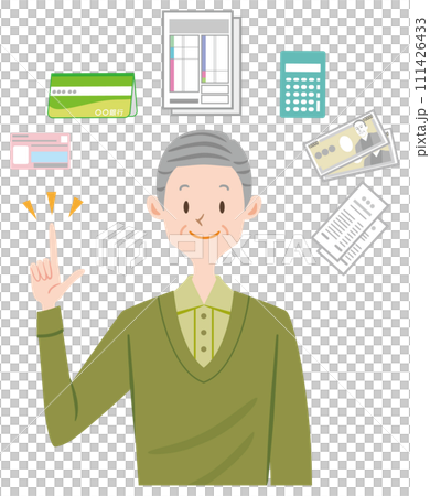 Senior man explaining about money, applying for tax return 111426433