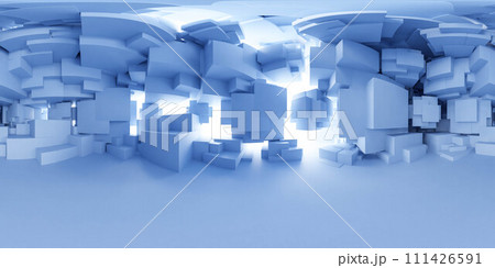 Abstract Blue and White Geometric Shapes Floating in a Surreal Space 360 panorama vr environment map 111426591
