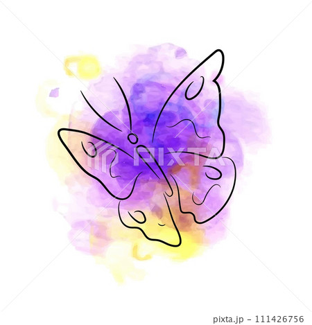Violet and yellow butterfly, ink, watercolor 111426756